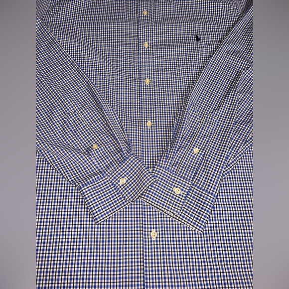 Ralph Lauren Shirt XXL Mens Blue Gingham Check Nylon Blend Preppy Pony Button Up - Picture 4 of 7